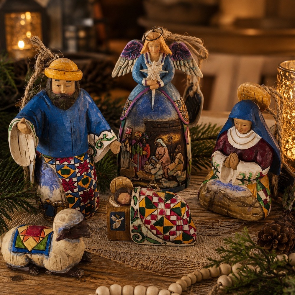 Jim Shore 2004 Nativity Ornaments Heartwood Creek Enesco Holy Family 5 Piece